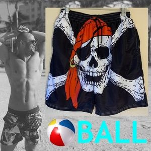 Ball Pirate Swim Trunks 30-36w x 9i Nylon blend Fully lined External drawstring